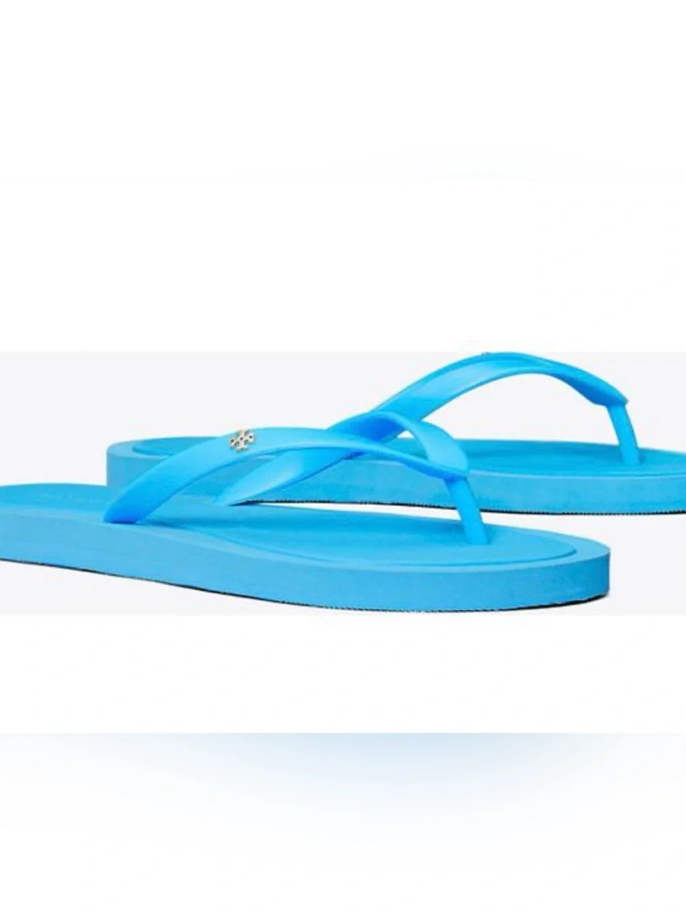 NWT Tory Burch Kira Padded Flip Flops in Cave Blue w/ Silver Metal Logo
